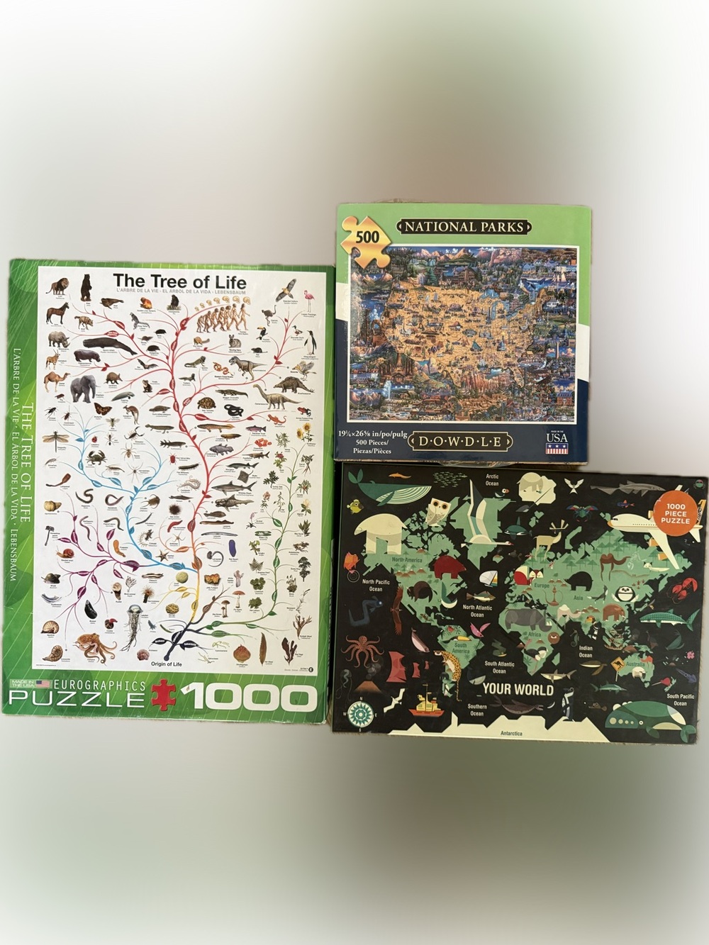 3 puzzles National Parks 500-Piece Puzzle - Tree of Life 1000 your world 1000